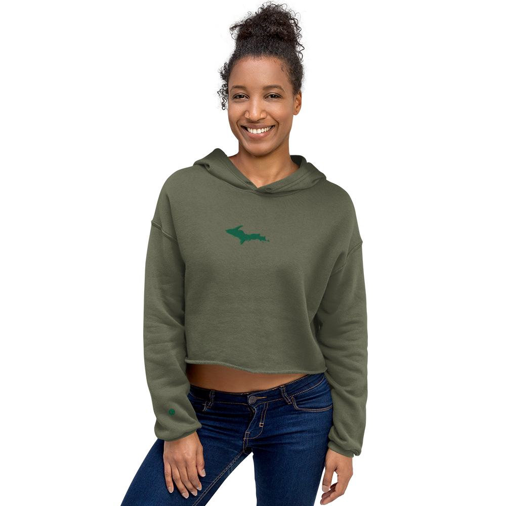 Michigan Upper Peninsula Hoodie (w/ Embroidered Green UP Outline) | Premium Cropped