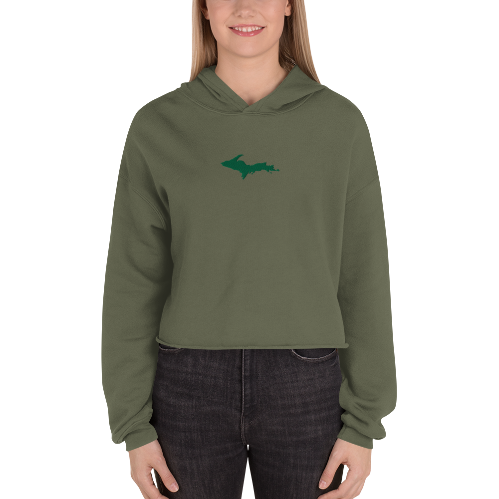 Michigan Upper Peninsula Hoodie (w/ Embroidered Green UP Outline) | Premium Cropped