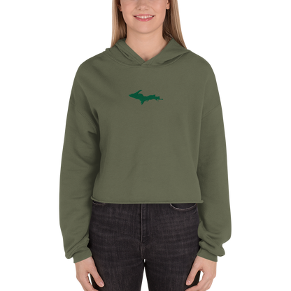 Michigan Upper Peninsula Hoodie (w/ Embroidered Green UP Outline) | Premium Cropped