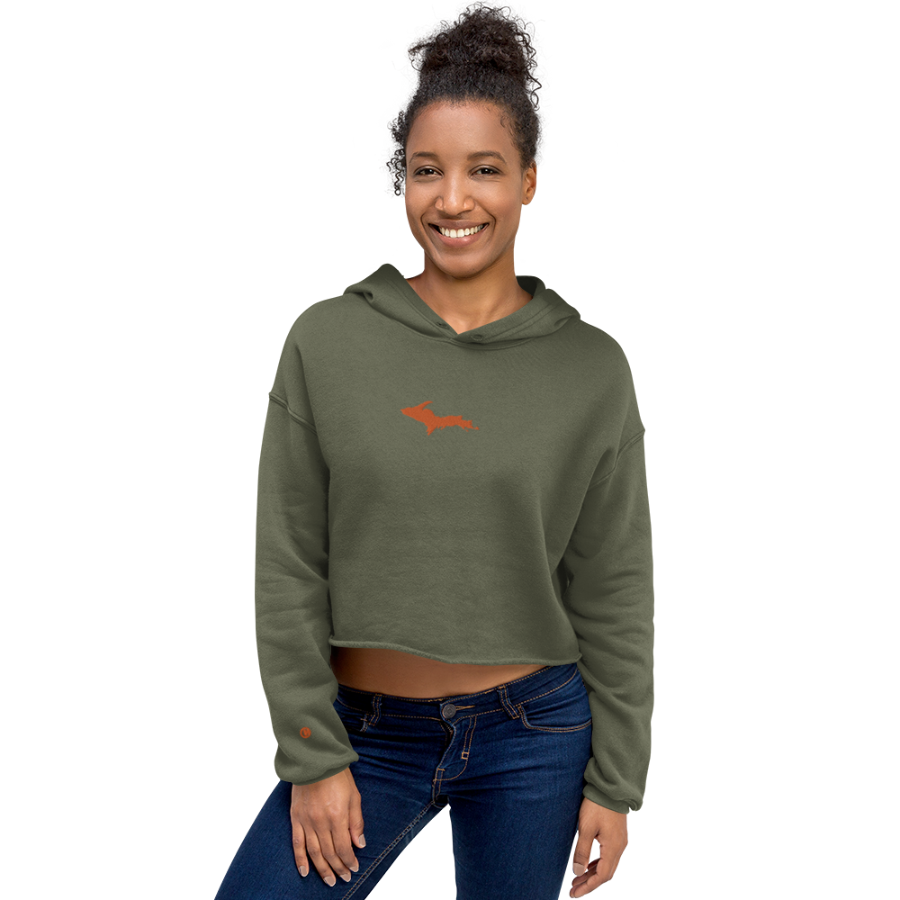 Michigan Upper Peninsula Hoodie (w/ Embroidered Orange UP Outline) | Premium Cropped