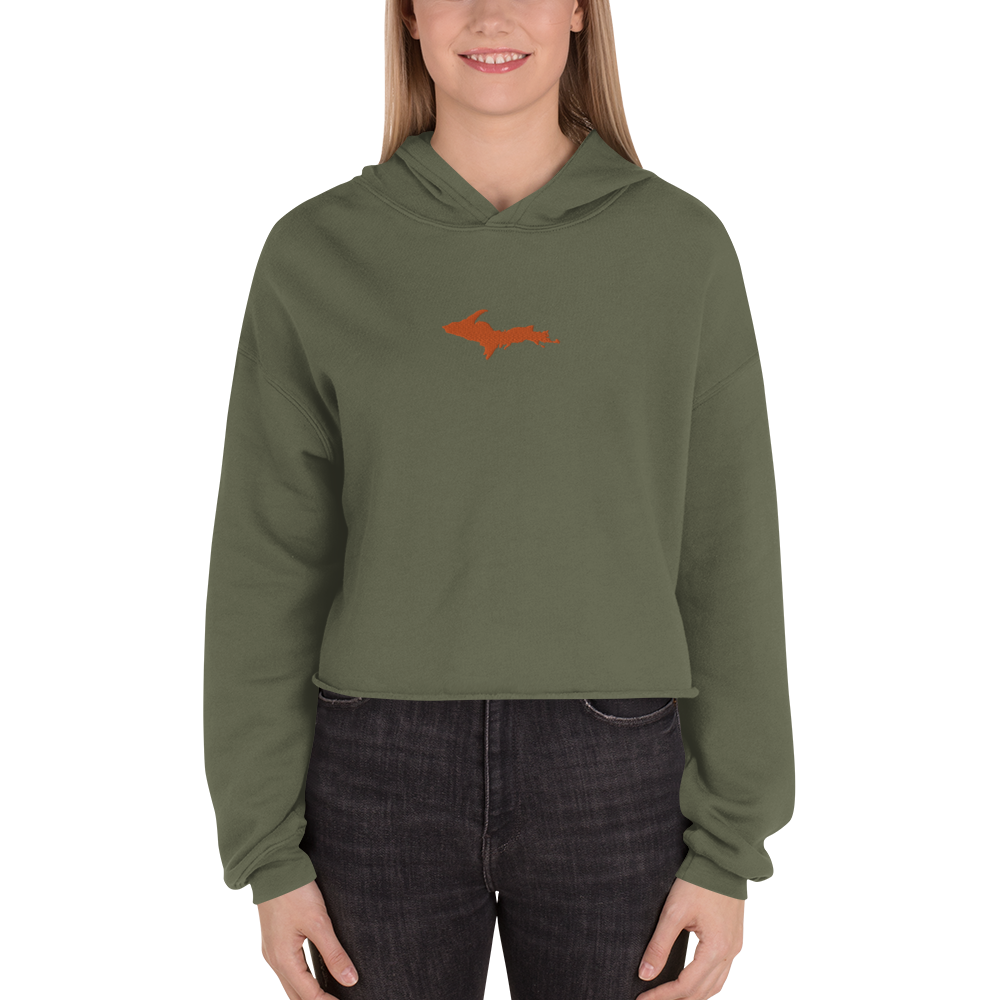 Michigan Upper Peninsula Hoodie (w/ Embroidered Orange UP Outline) | Premium Cropped