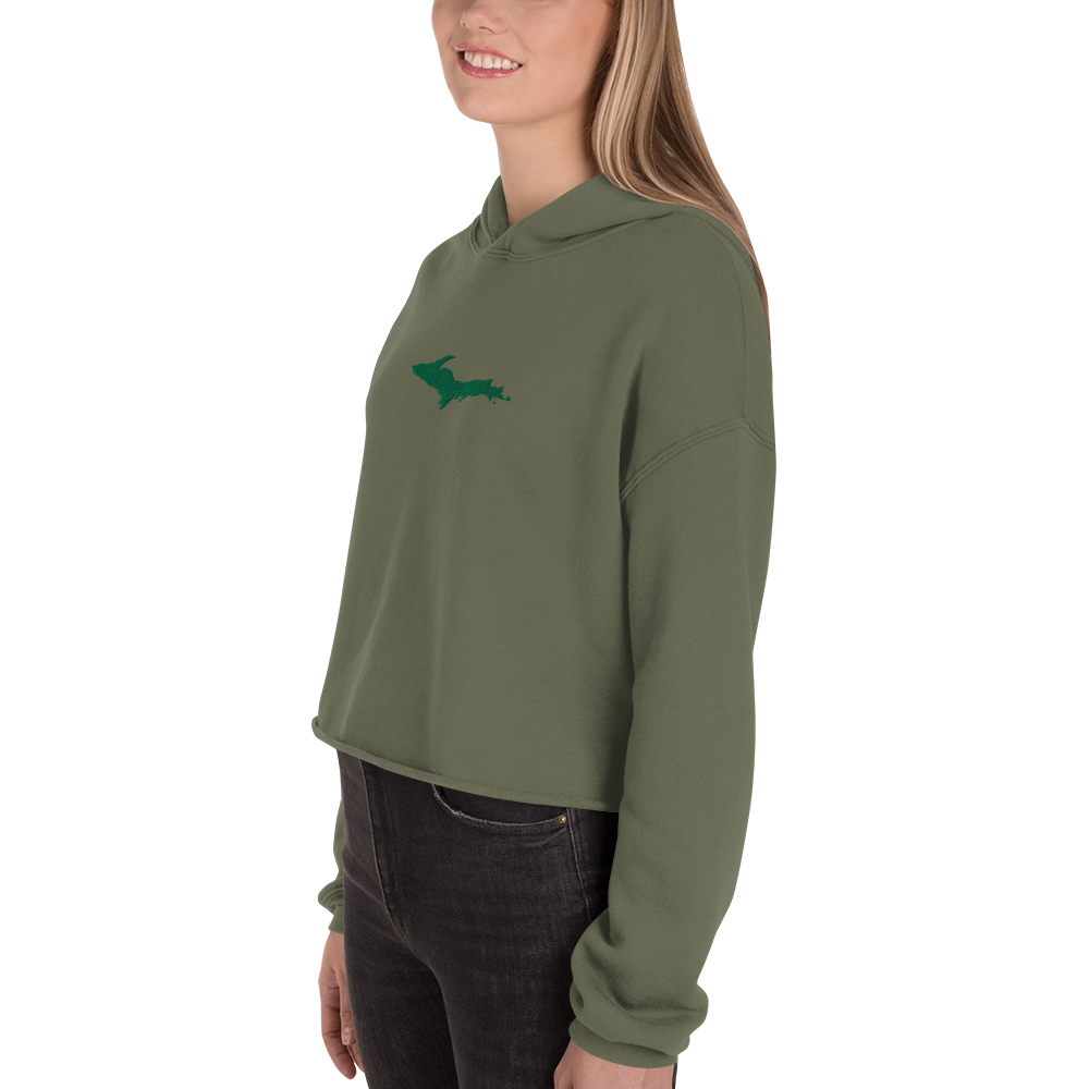 Michigan Upper Peninsula Hoodie (w/ Embroidered Green UP Outline) | Premium Cropped