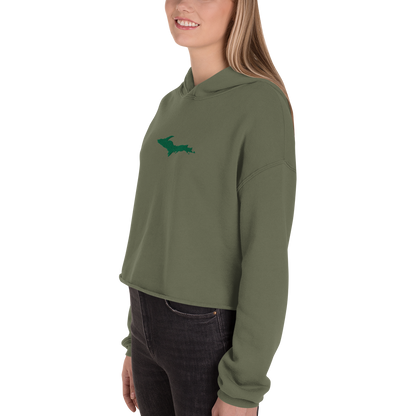 Michigan Upper Peninsula Hoodie (w/ Embroidered Green UP Outline) | Premium Cropped