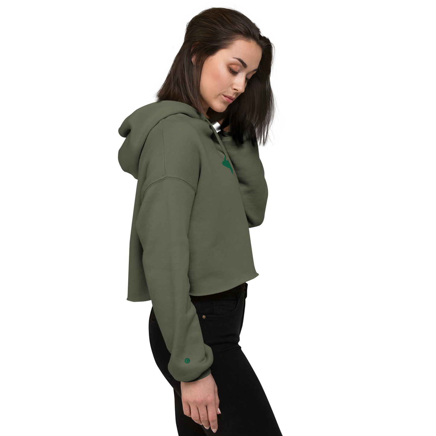 Michigan Upper Peninsula Hoodie (w/ Embroidered Green UP Outline) | Premium Cropped