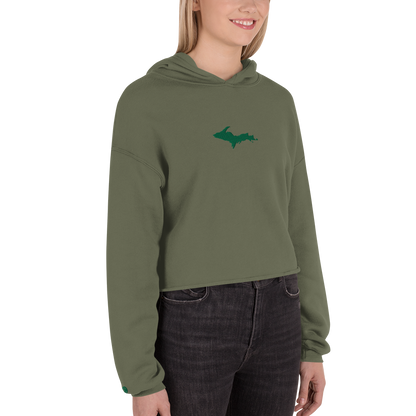 Michigan Upper Peninsula Hoodie (w/ Embroidered Green UP Outline) | Premium Cropped