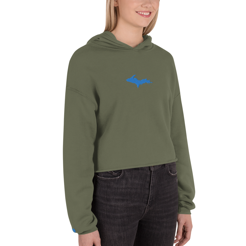 Michigan Upper Peninsula Hoodie (w/ Embroidered Azure UP Outline) | Premium Cropped