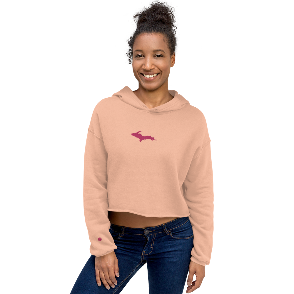 Michigan Upper Peninsula Hoodie (w/ Embroidered Pink UP Outline) | Premium Cropped