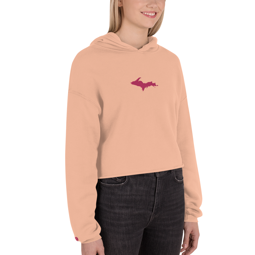 Michigan Upper Peninsula Hoodie (w/ Embroidered Pink UP Outline) | Premium Cropped