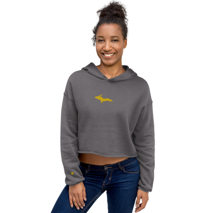 Michigan Upper Peninsula Hoodie (w/ Embroidered Gold UP Outline) | Premium Cropped