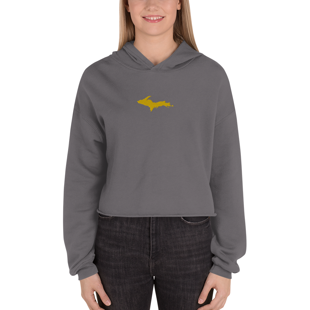 Michigan Upper Peninsula Hoodie (w/ Embroidered Gold UP Outline) | Premium Cropped