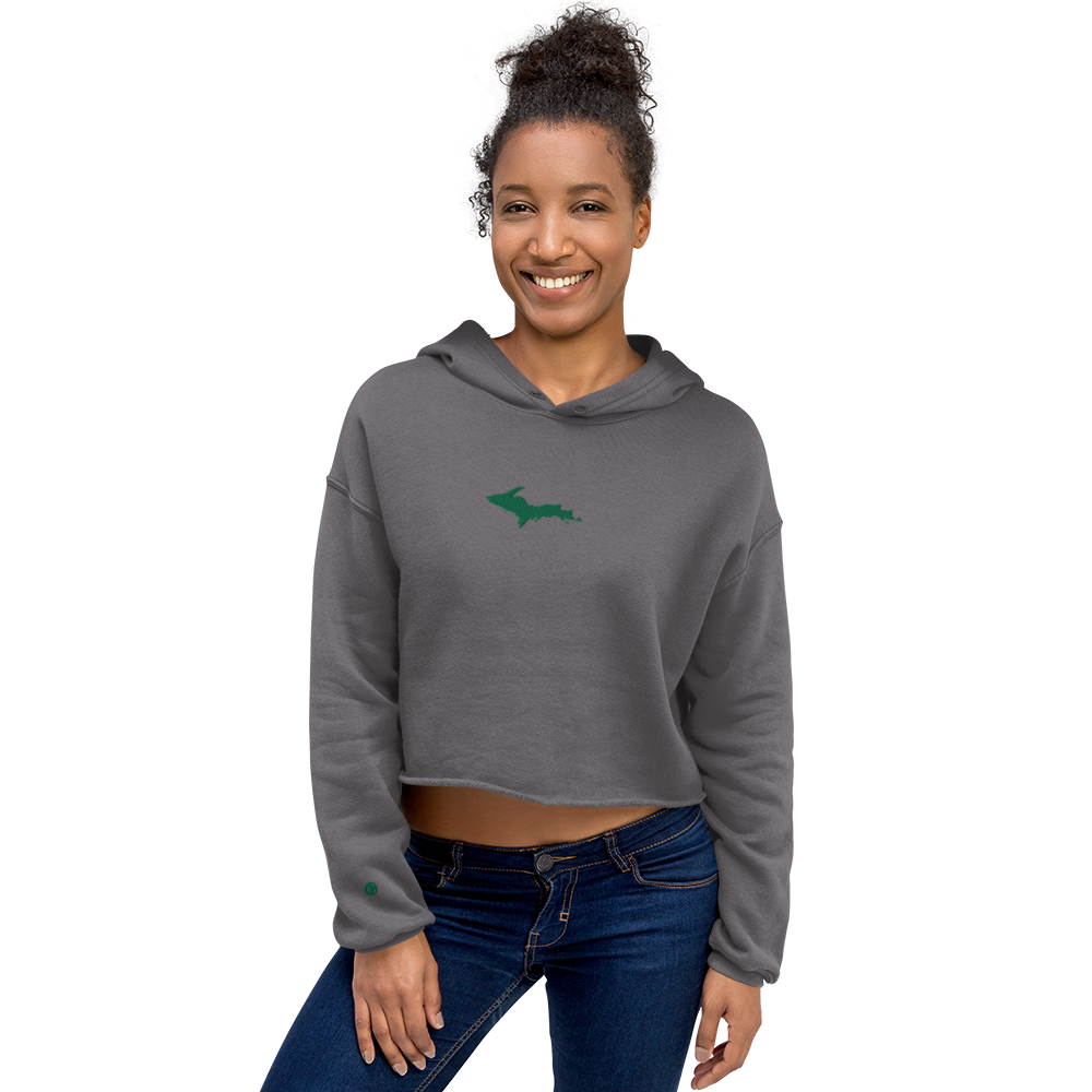 Michigan Upper Peninsula Hoodie (w/ Embroidered Green UP Outline) | Premium Cropped