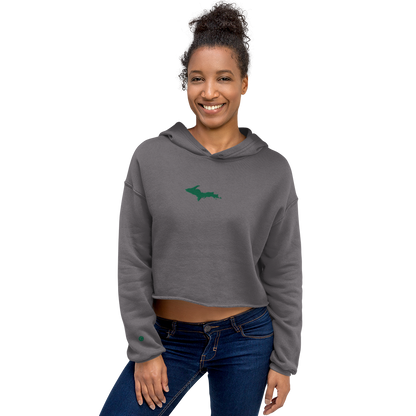 Michigan Upper Peninsula Hoodie (w/ Embroidered Green UP Outline) | Premium Cropped