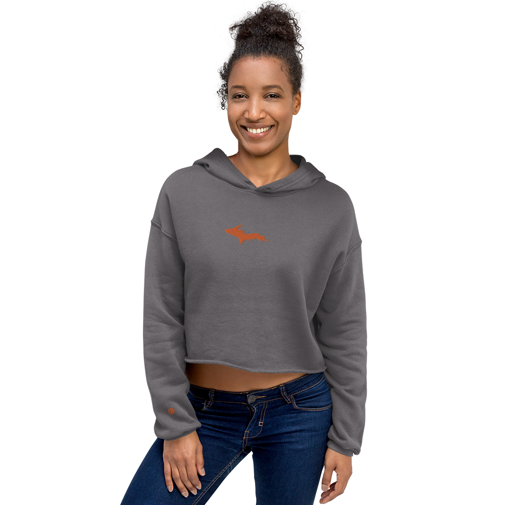 Michigan Upper Peninsula Hoodie (w/ Embroidered Orange UP Outline) | Premium Cropped