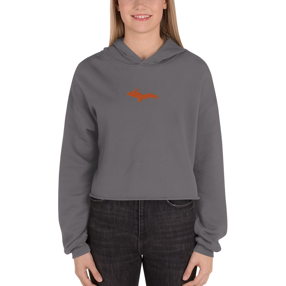 Michigan Upper Peninsula Hoodie (w/ Embroidered Orange UP Outline) | Premium Cropped