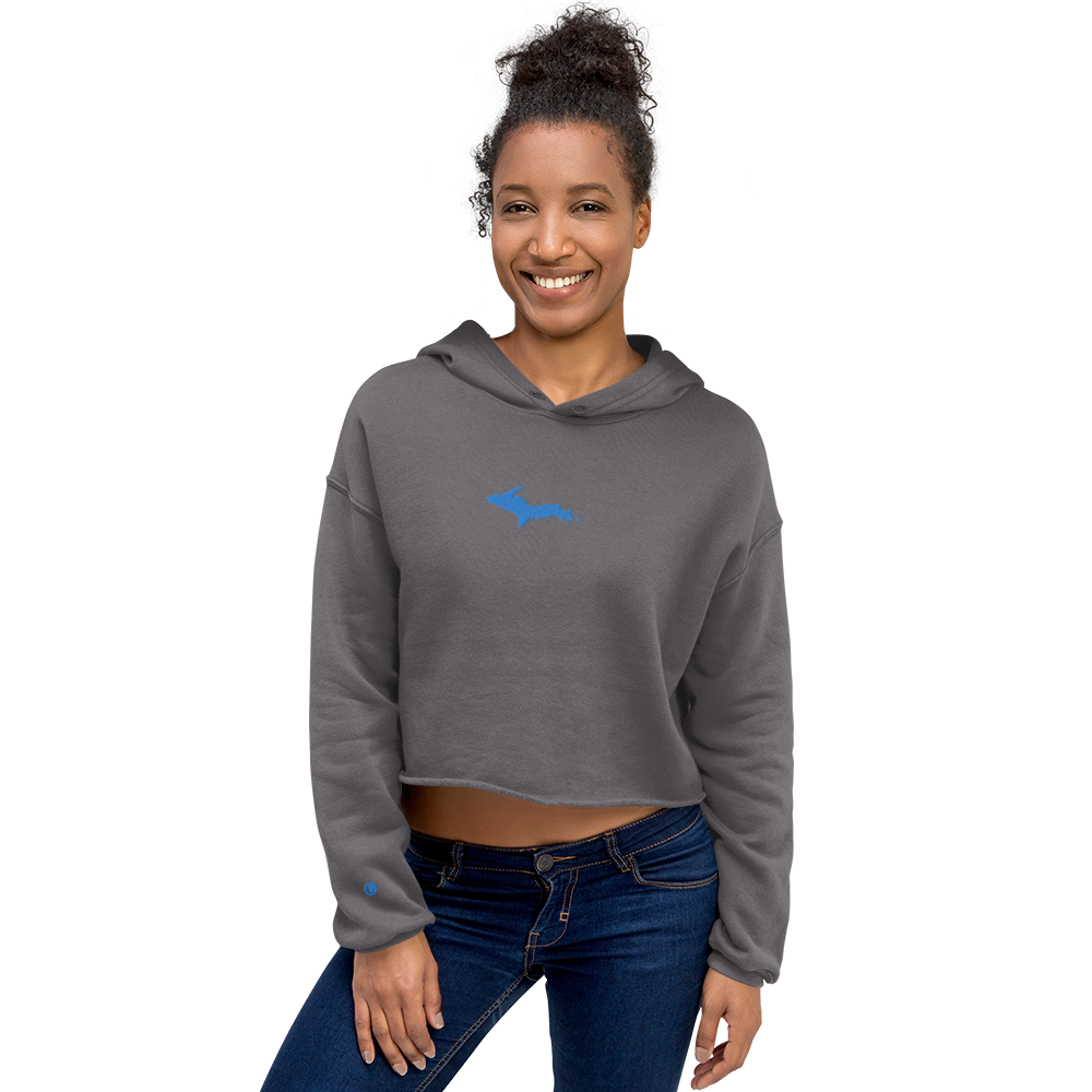 Michigan Upper Peninsula Hoodie (w/ Embroidered Azure UP Outline) | Premium Cropped