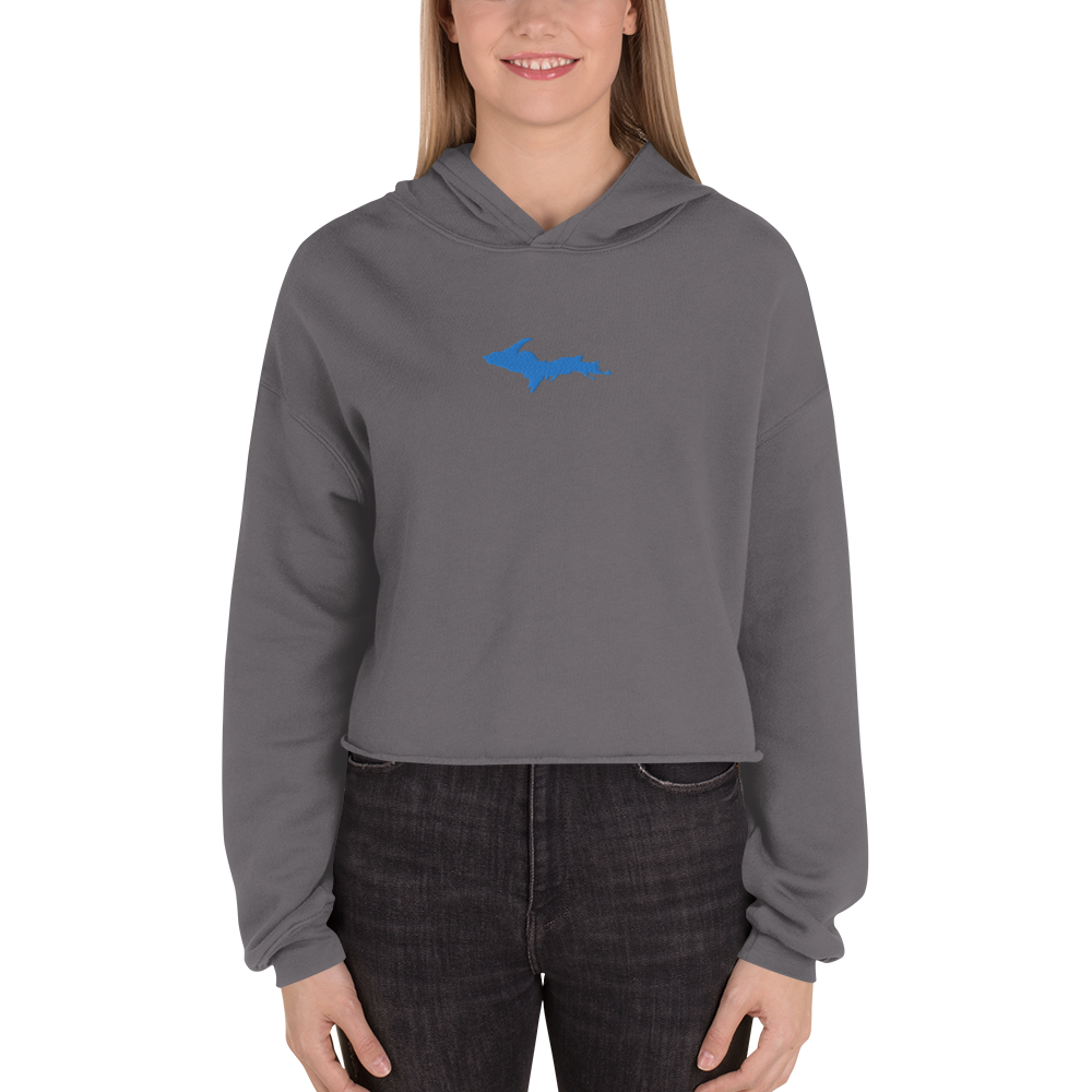 Michigan Upper Peninsula Hoodie (w/ Embroidered Azure UP Outline) | Premium Cropped