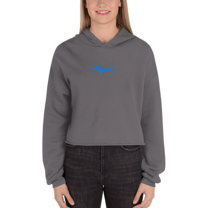 Michigan Upper Peninsula Hoodie (w/ Embroidered Azure UP Outline) | Premium Cropped