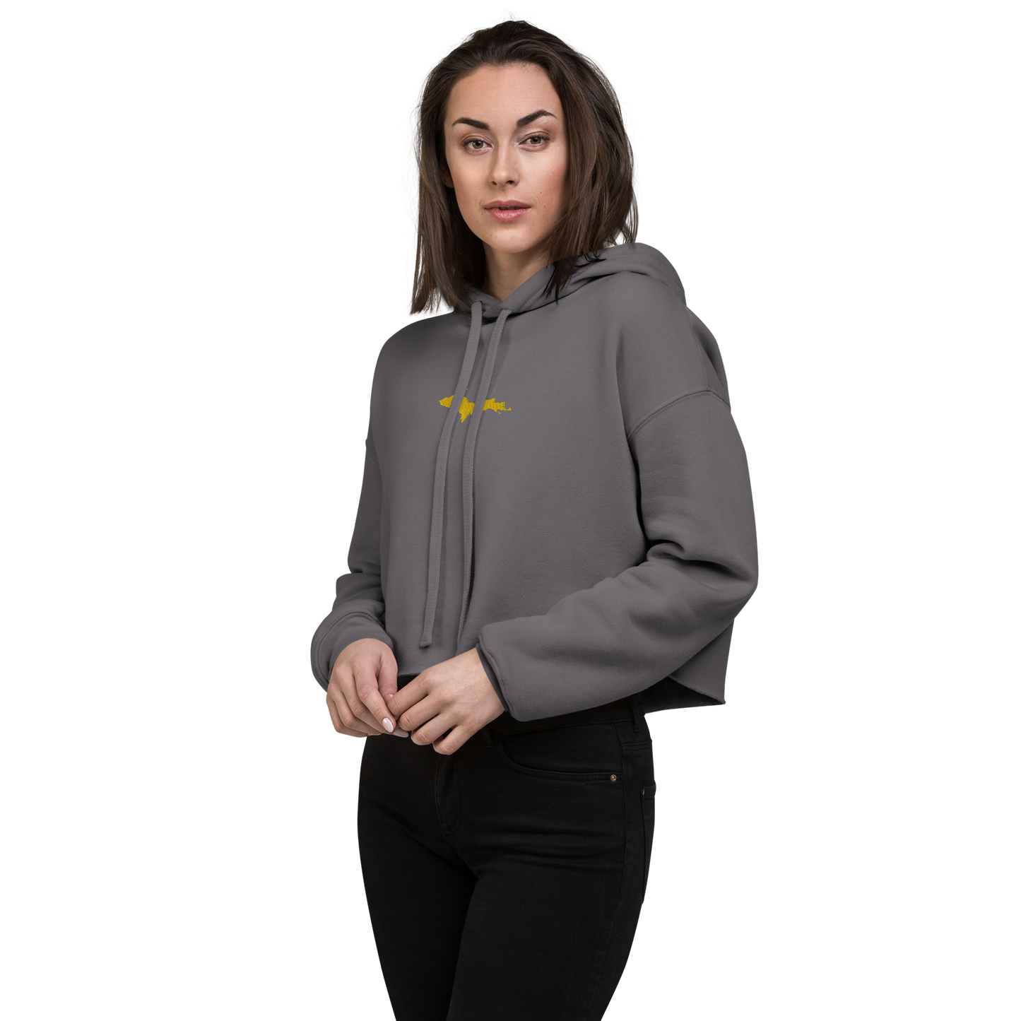 Michigan Upper Peninsula Hoodie (w/ Embroidered Gold UP Outline) | Premium Cropped