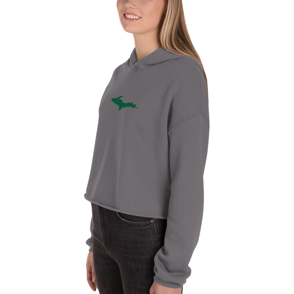 Michigan Upper Peninsula Hoodie (w/ Embroidered Green UP Outline) | Premium Cropped