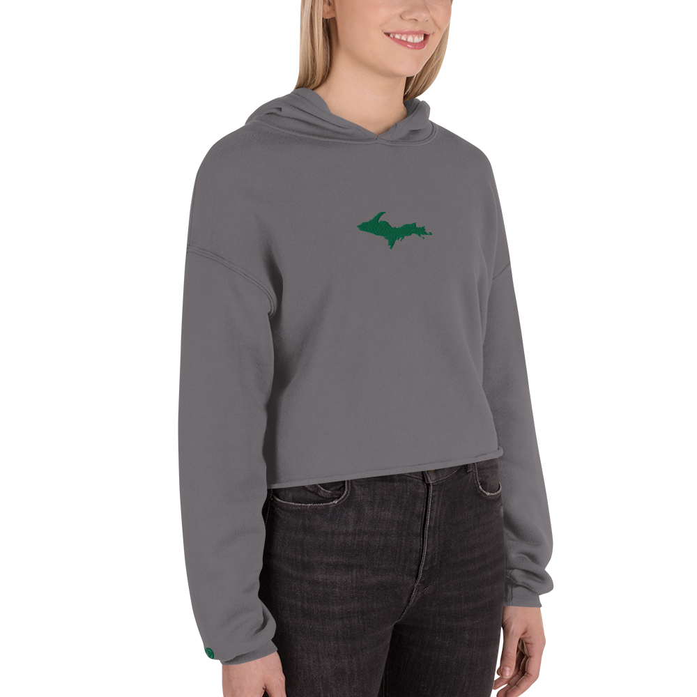 Michigan Upper Peninsula Hoodie (w/ Embroidered Green UP Outline) | Premium Cropped