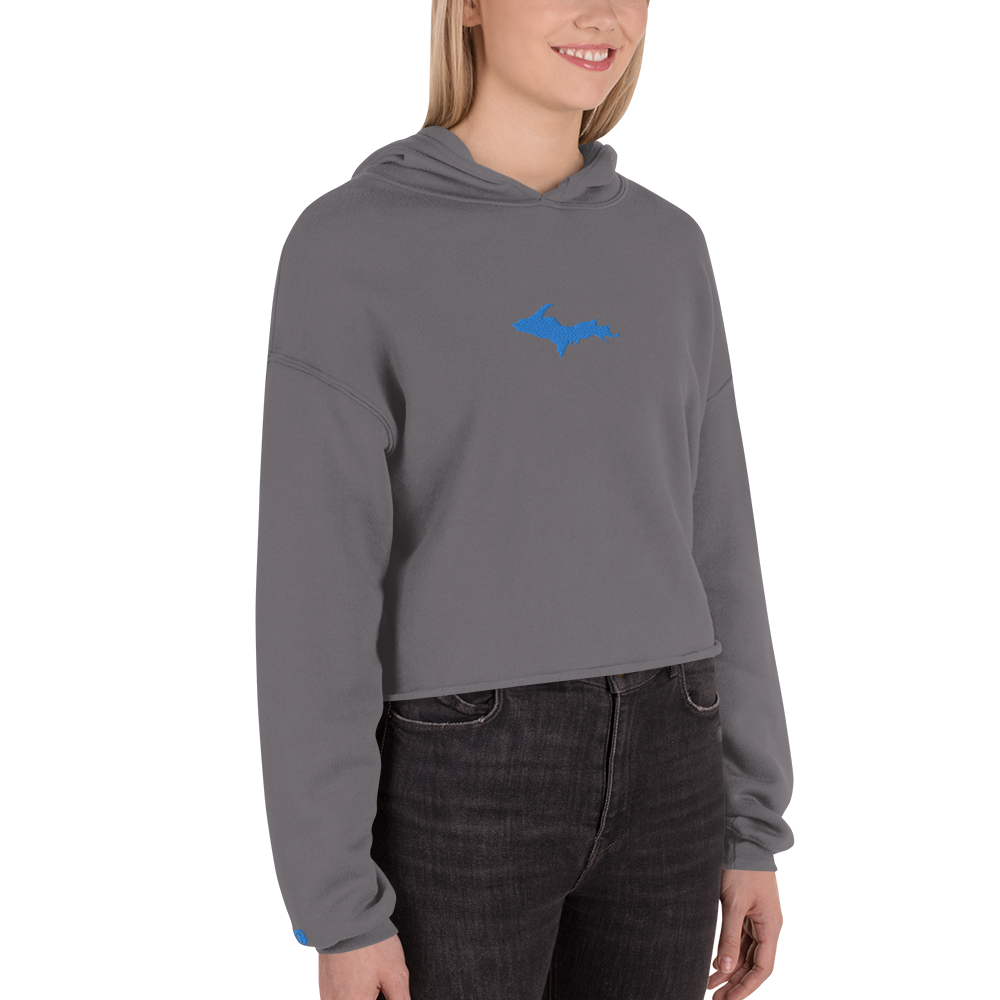 Michigan Upper Peninsula Hoodie (w/ Embroidered Azure UP Outline) | Premium Cropped