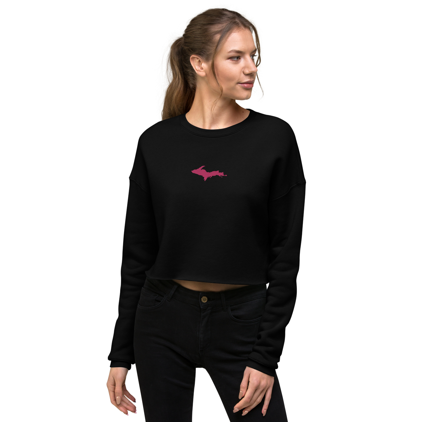 Michigan Upper Peninsula Cropped Sweatshirt (w/ Embroidered Pink UP Outline)