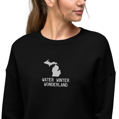 'Water Winter Wonderland' Cropped Sweatshirt | Gold/Navy Embroidery