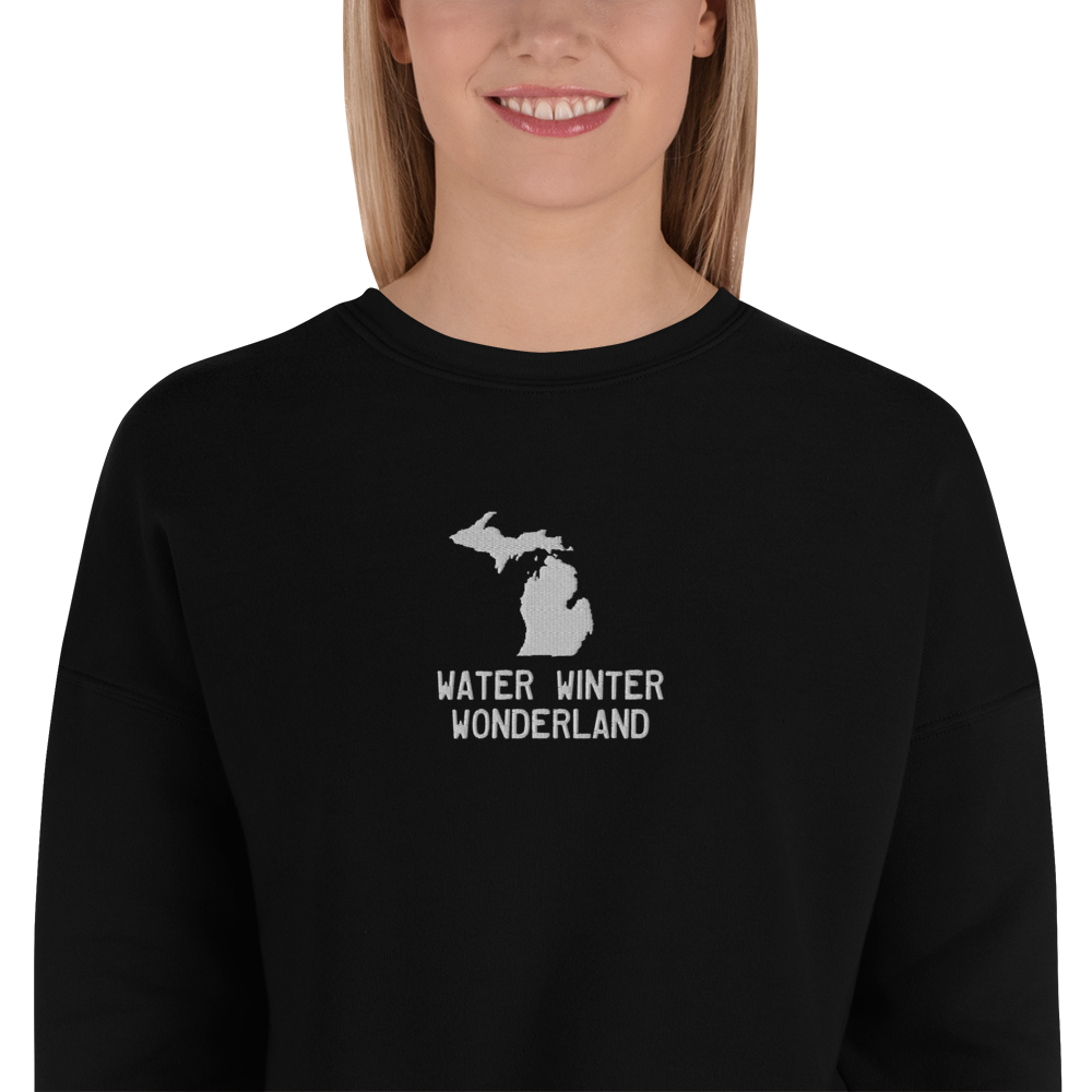 'Water Winter Wonderland' Cropped Sweatshirt | Gold/Navy Embroidery