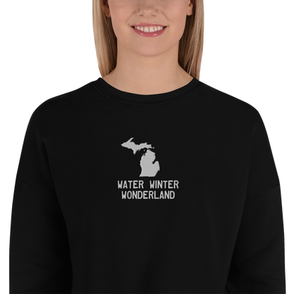 'Water Winter Wonderland' Cropped Sweatshirt | Gold/Navy Embroidery