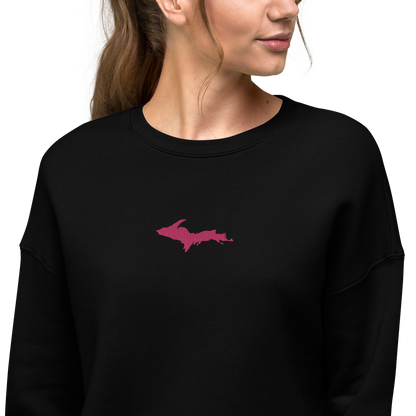 Michigan Upper Peninsula Cropped Sweatshirt (w/ Embroidered Pink UP Outline)