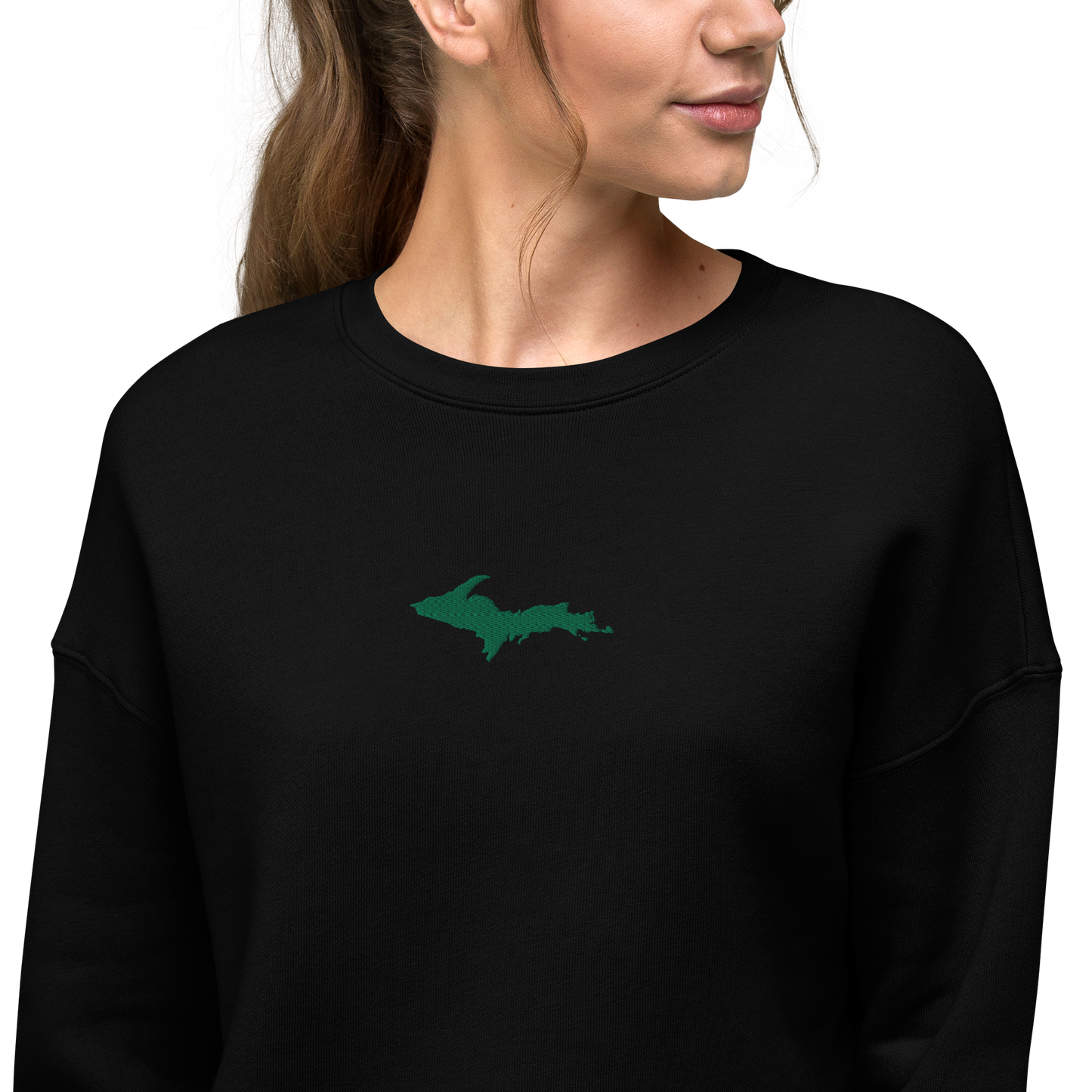 Michigan Upper Peninsula Cropped Sweatshirt (w/ Green UP Outline)