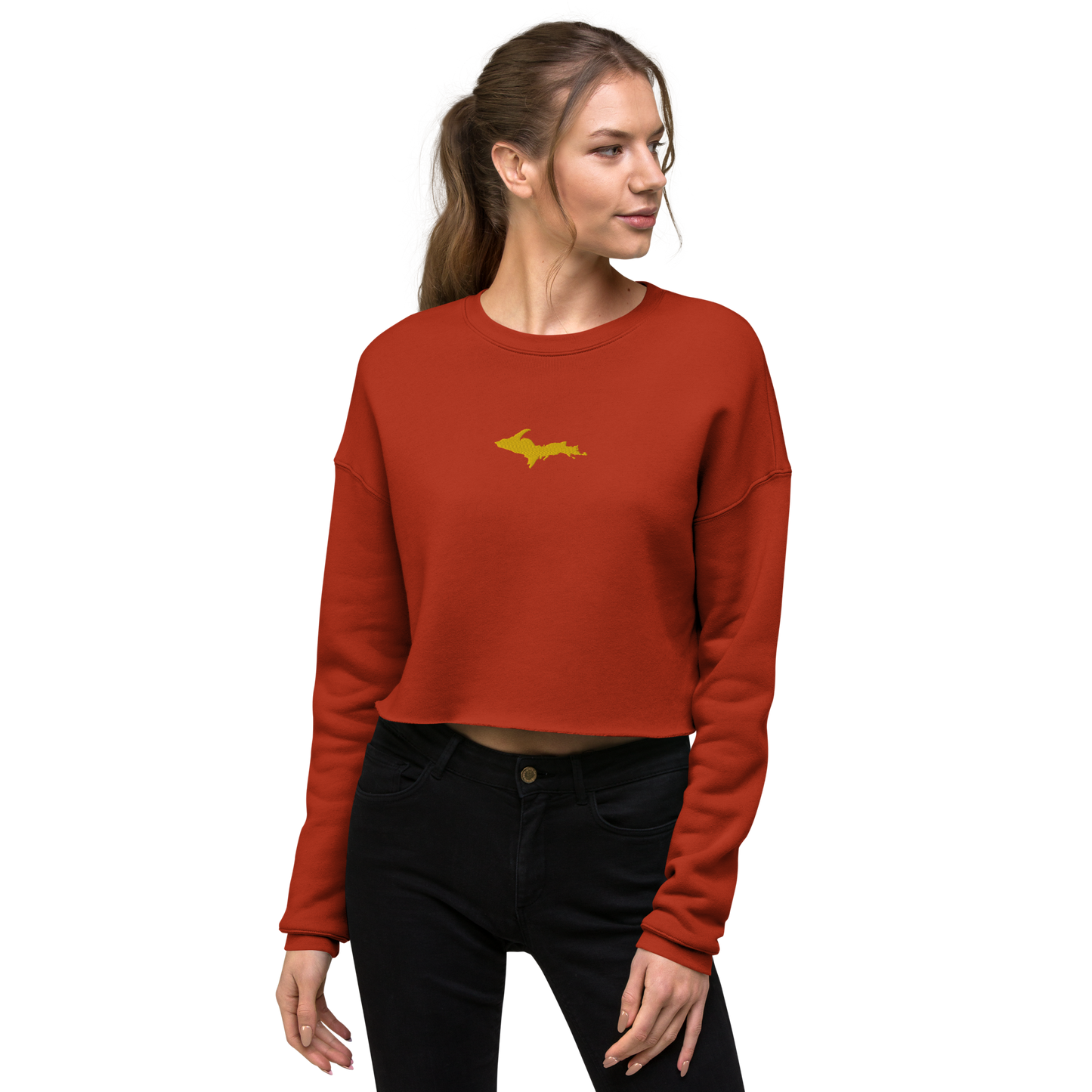 Michigan Upper Peninsula Cropped Sweatshirt (w/ Embroidered Gold UP Outline)