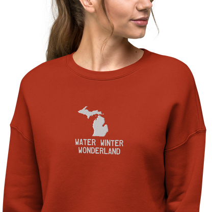 'Water Winter Wonderland' Cropped Sweatshirt | Gold/Navy Embroidery