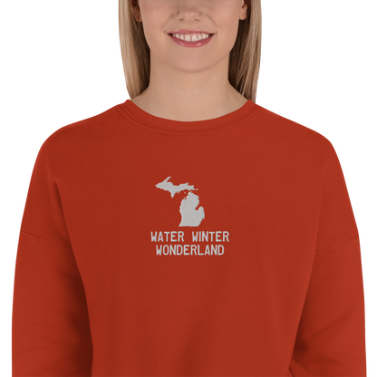 'Water Winter Wonderland' Cropped Sweatshirt | Gold/Navy Embroidery