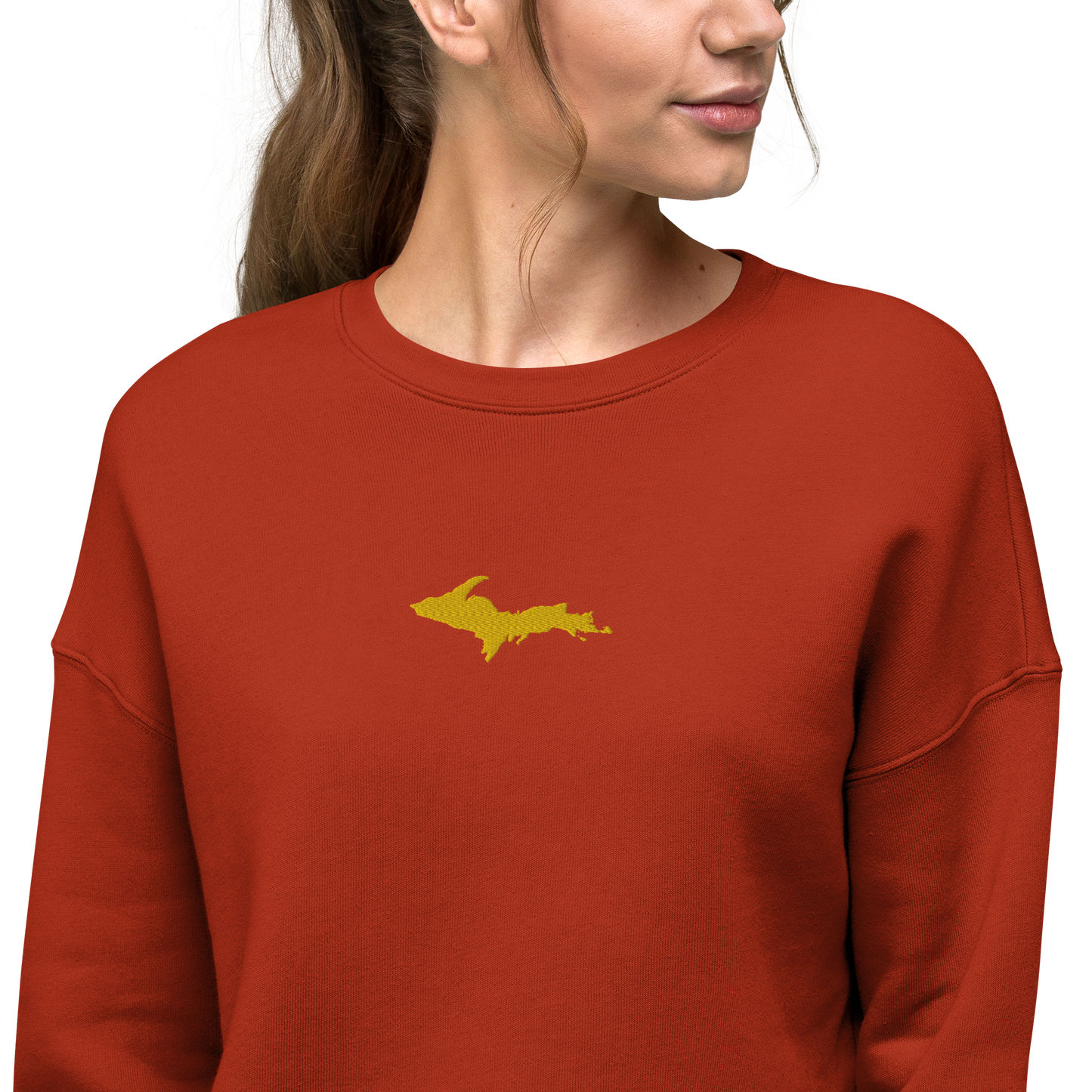 Michigan Upper Peninsula Cropped Sweatshirt (w/ Embroidered Gold UP Outline)