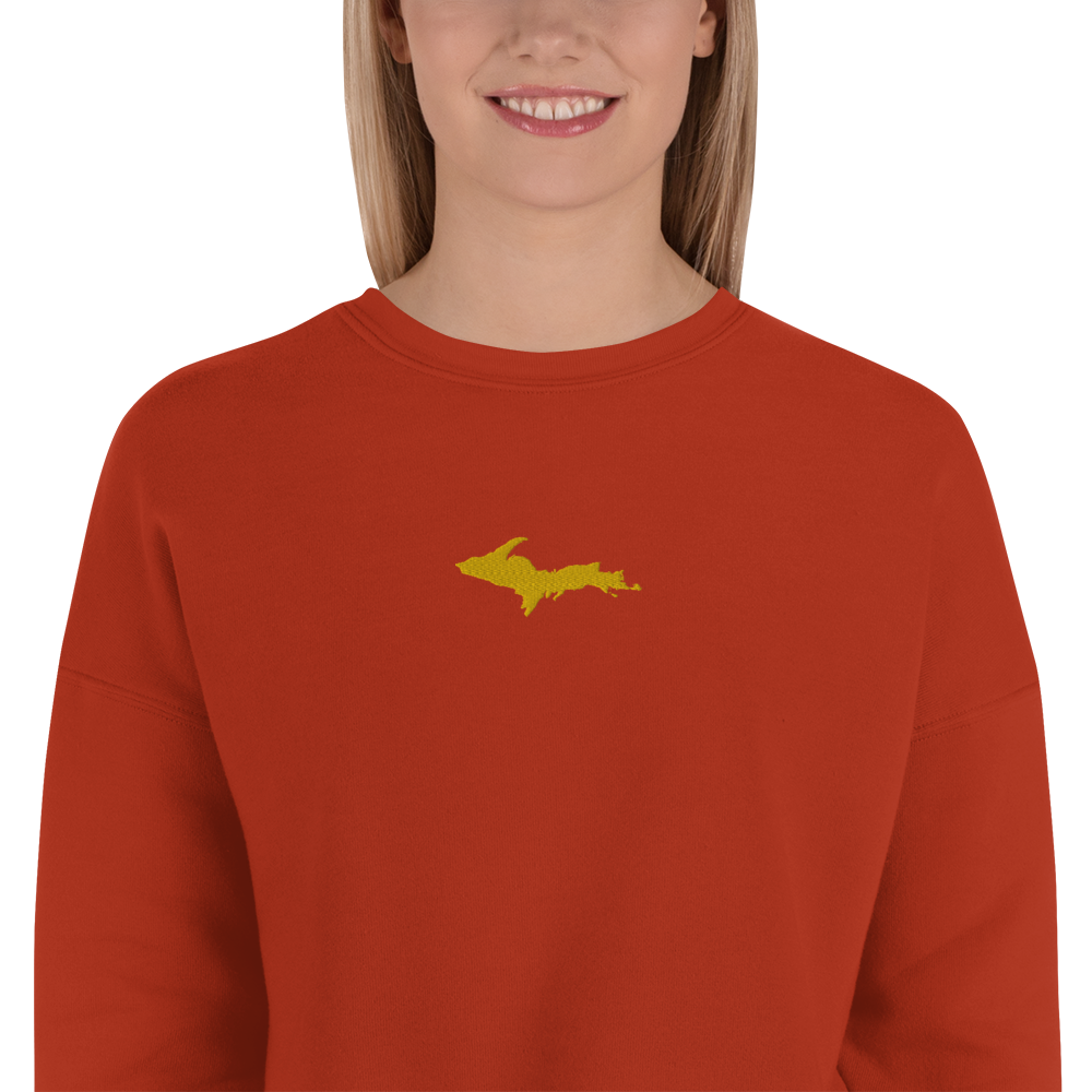 Michigan Upper Peninsula Cropped Sweatshirt (w/ Embroidered Gold UP Outline)