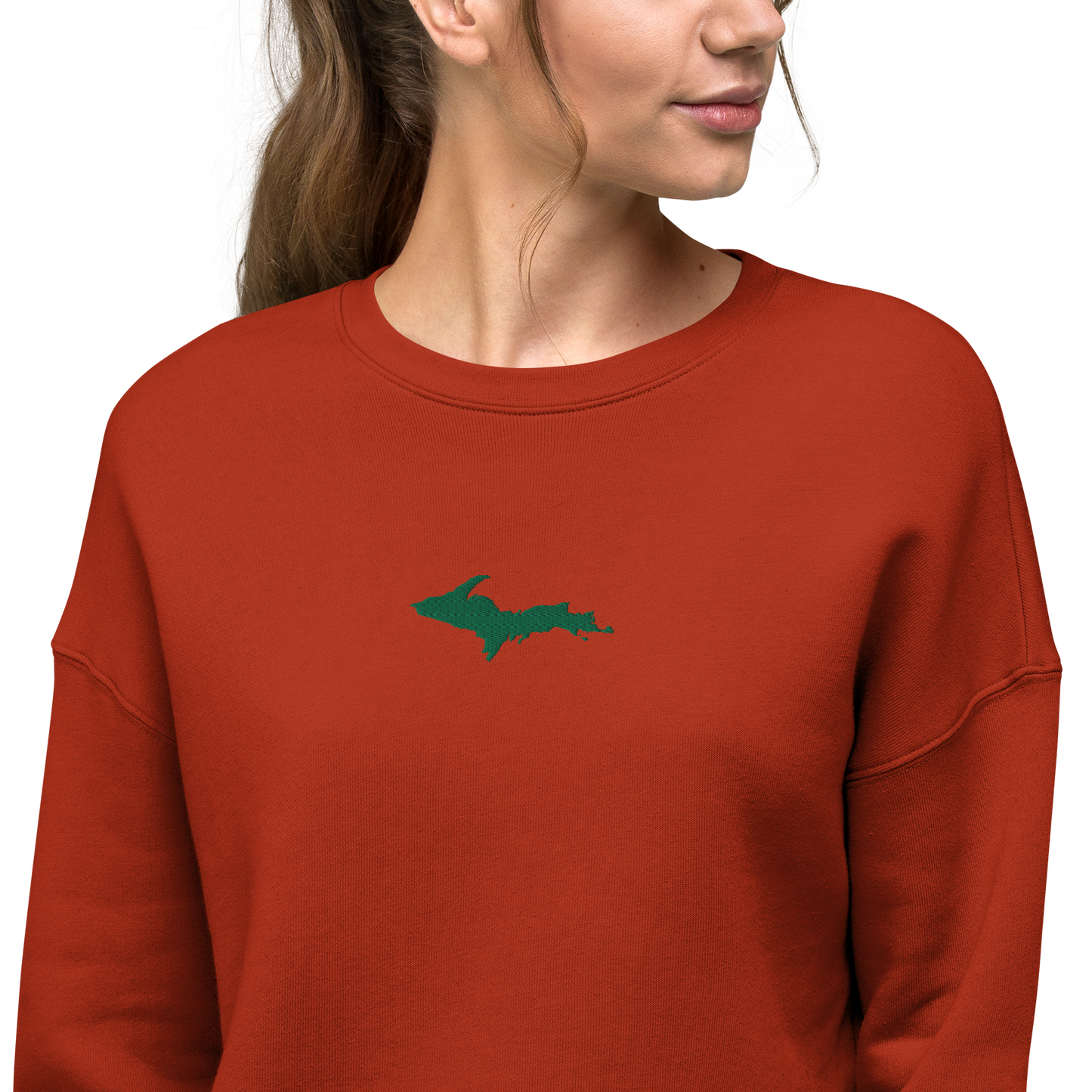 Michigan Upper Peninsula Cropped Sweatshirt (w/ Green UP Outline)