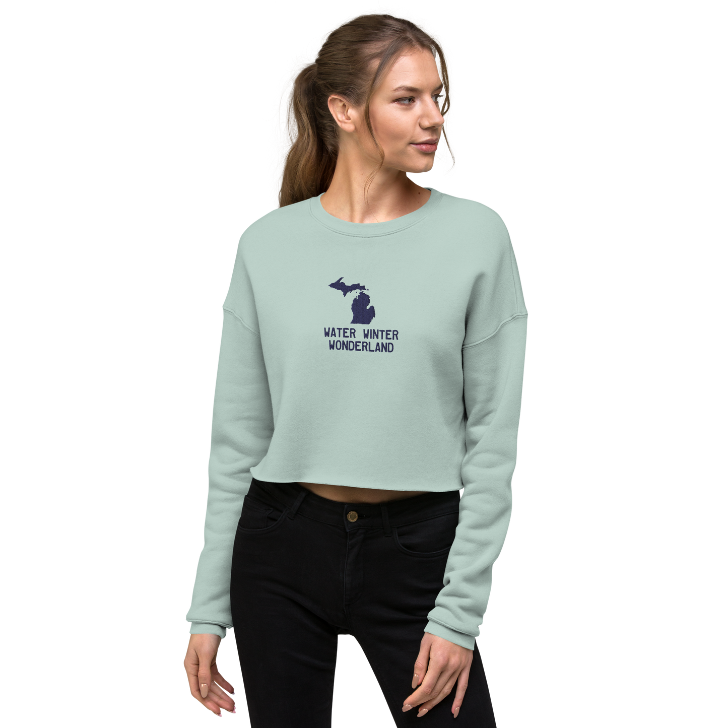 'Water Winter Wonderland' Cropped Sweatshirt | Gold/Navy Embroidery