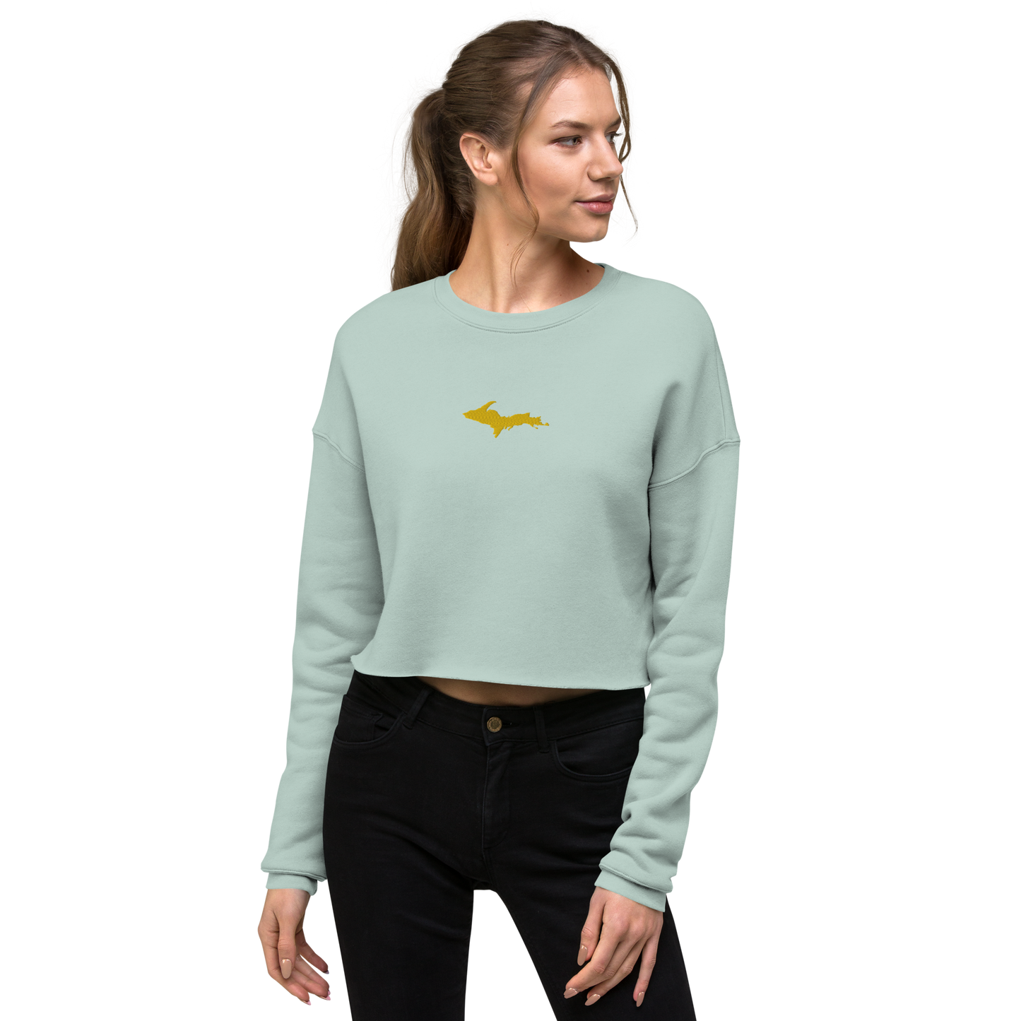 Michigan Upper Peninsula Cropped Sweatshirt (w/ Embroidered Gold UP Outline)