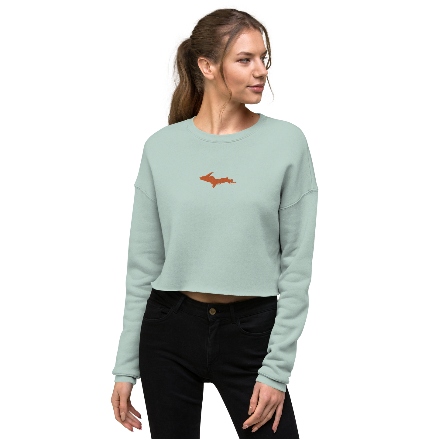 Michigan Upper Peninsula Cropped Sweatshirt (w/ Embroidered Orange UP Outline)