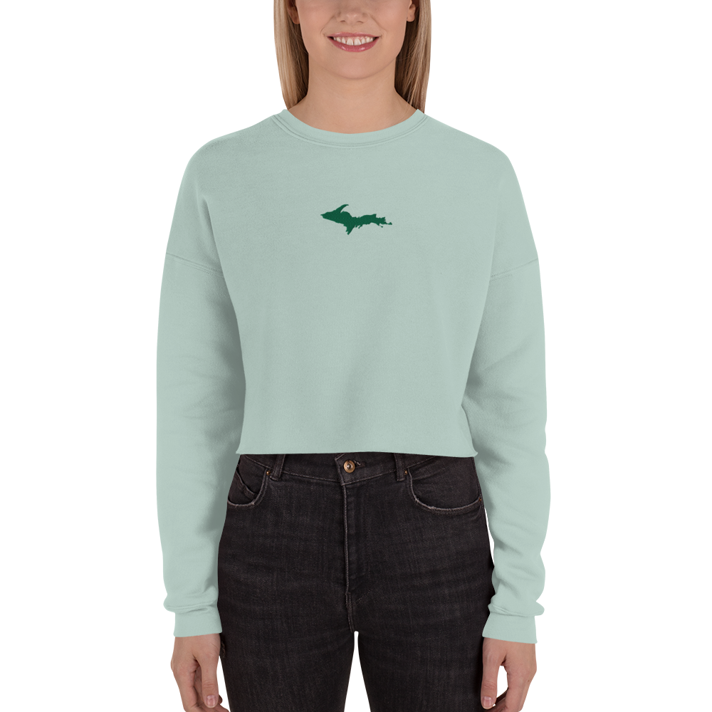 Michigan Upper Peninsula Cropped Sweatshirt (w/ Green UP Outline)