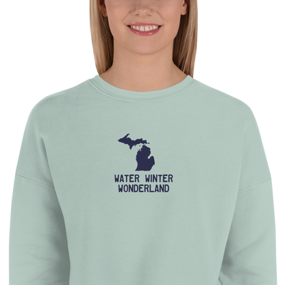 'Water Winter Wonderland' Cropped Sweatshirt | Gold/Navy Embroidery
