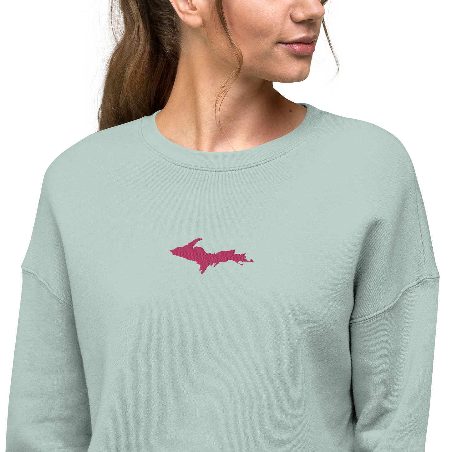 Michigan Upper Peninsula Cropped Sweatshirt (w/ Embroidered Pink UP Outline)