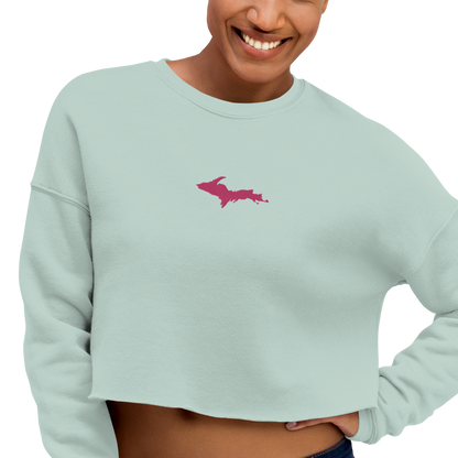 Michigan Upper Peninsula Cropped Sweatshirt (w/ Embroidered Pink UP Outline)