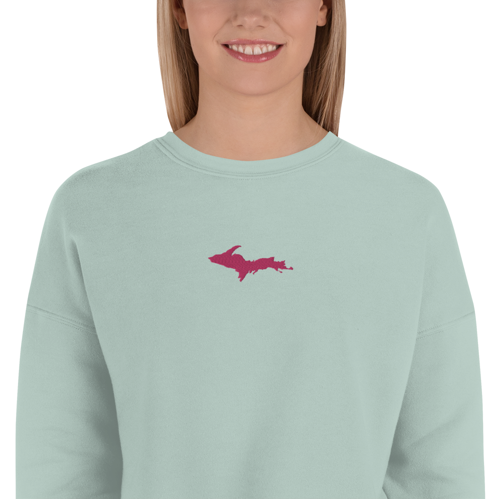 Michigan Upper Peninsula Cropped Sweatshirt (w/ Embroidered Pink UP Outline)