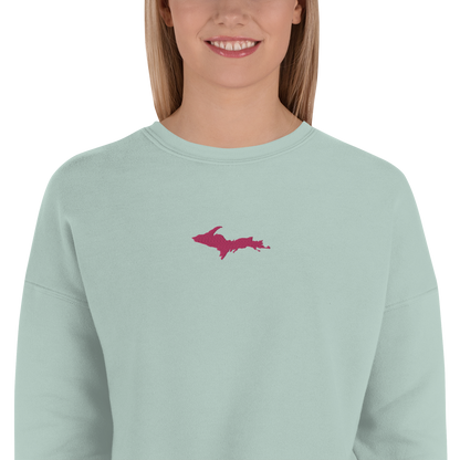 Michigan Upper Peninsula Cropped Sweatshirt (w/ Embroidered Pink UP Outline)