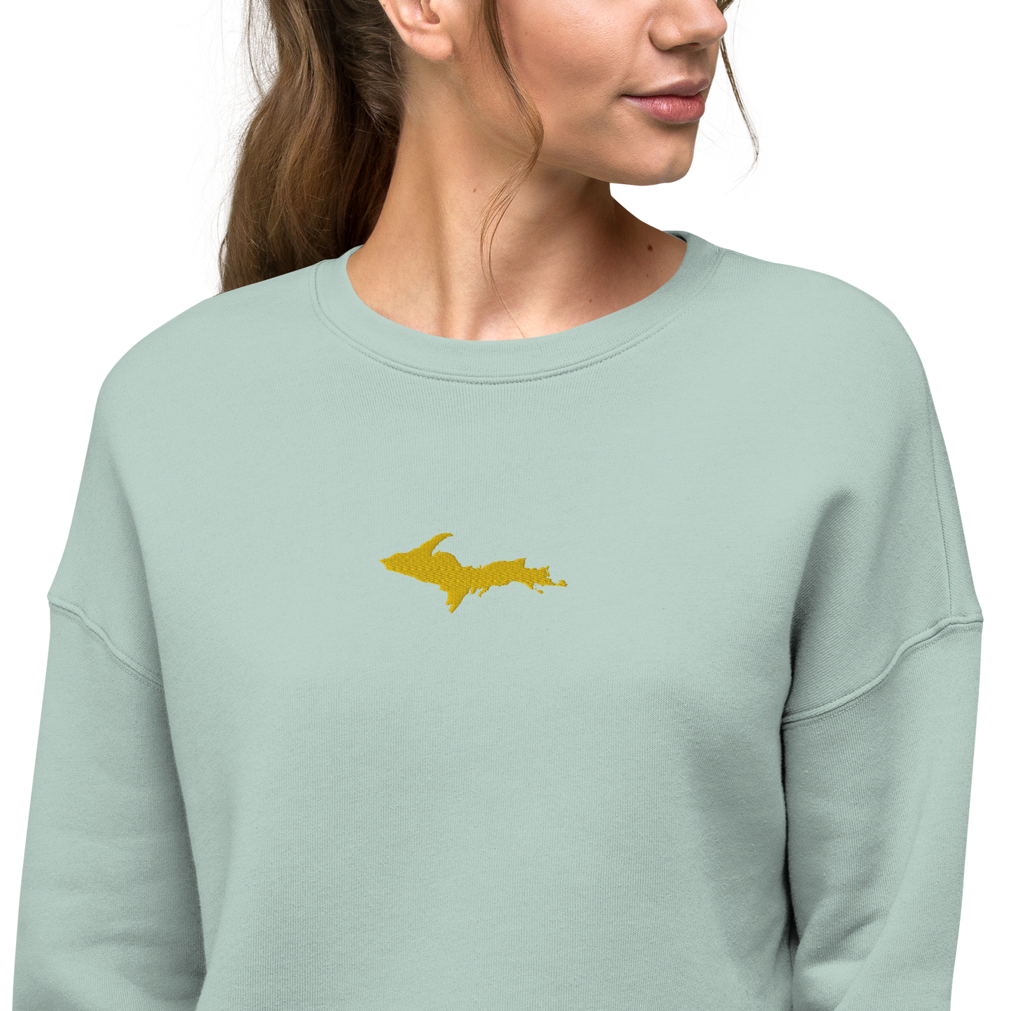 Michigan Upper Peninsula Cropped Sweatshirt (w/ Embroidered Gold UP Outline)