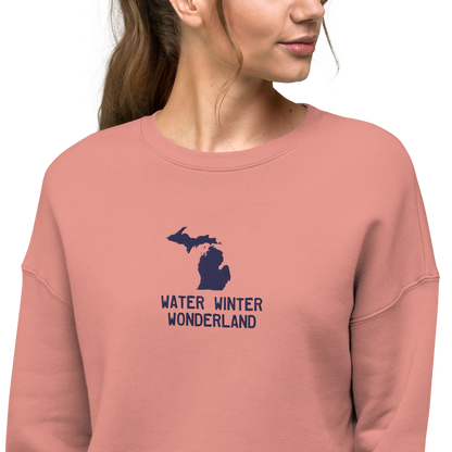 'Water Winter Wonderland' Cropped Sweatshirt | Gold/Navy Embroidery