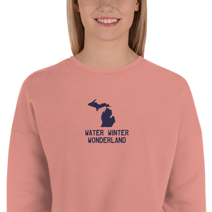 'Water Winter Wonderland' Cropped Sweatshirt | Gold/Navy Embroidery