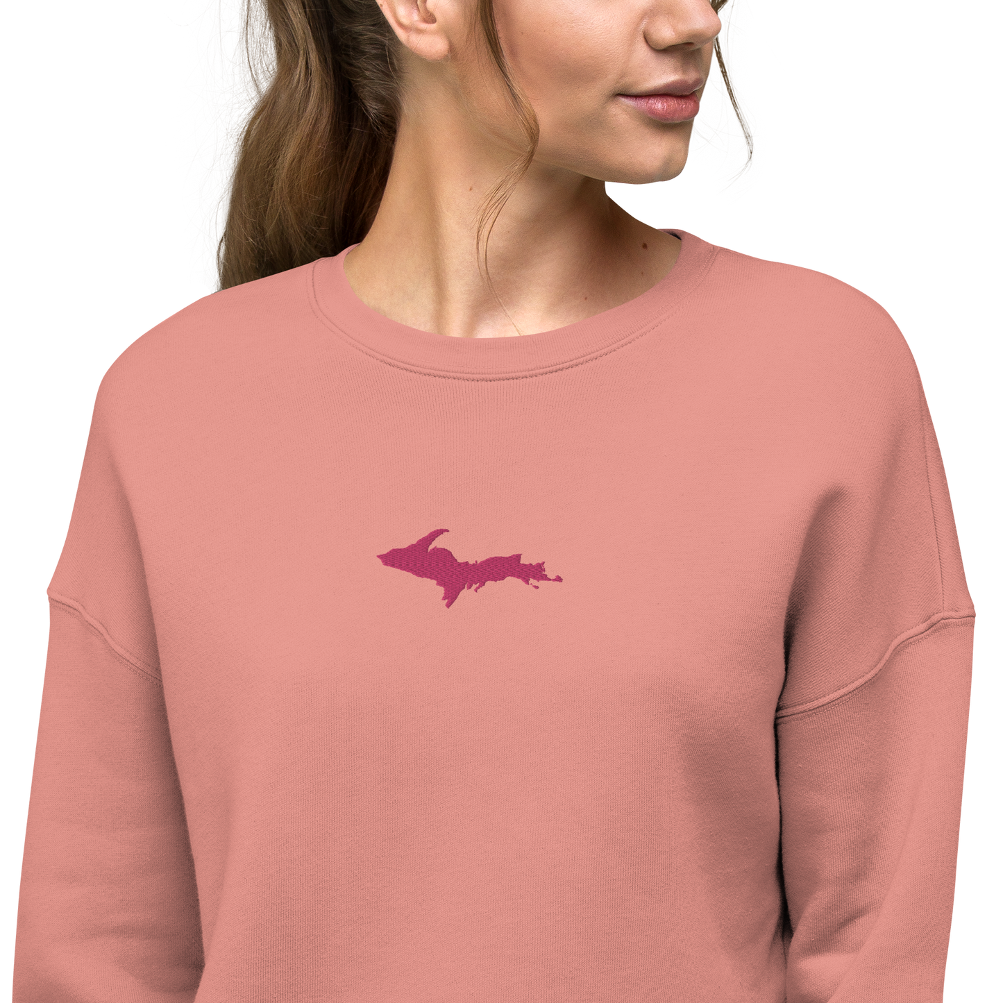 Michigan Upper Peninsula Cropped Sweatshirt (w/ Embroidered Pink UP Outline)